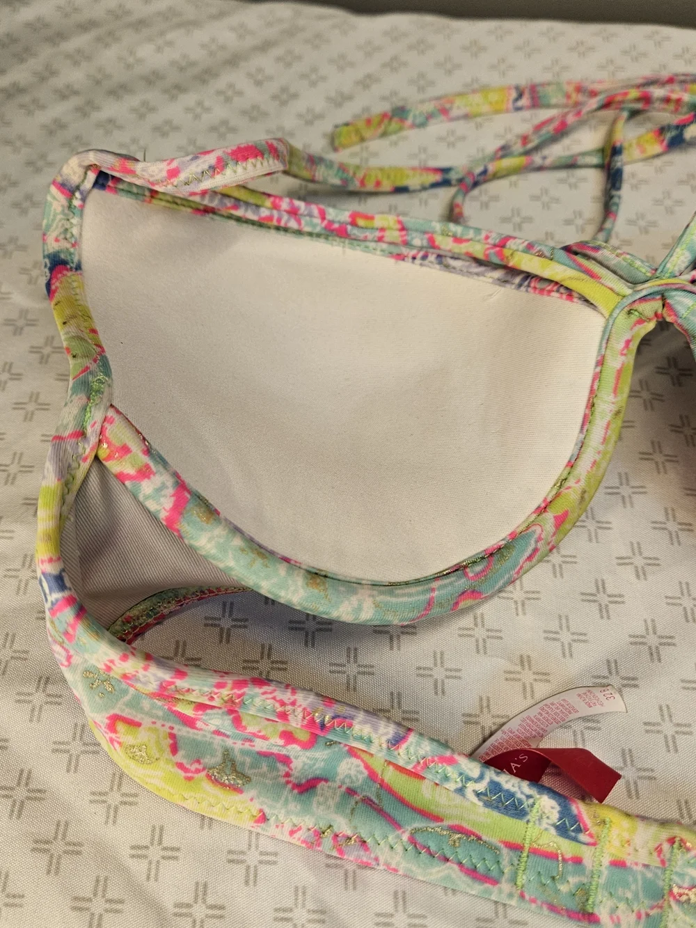Victoria's Secret 32B Padded Underwire Halter Bikini Top Multicolor Abstract